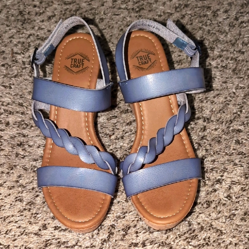 True Craft Blue and Brown Wedge Sandals